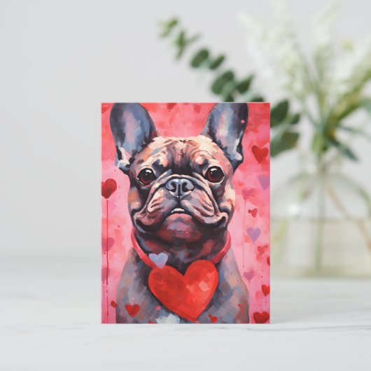 Bulldog-Valentinstag Postkarte (Stehend Vorderseite)