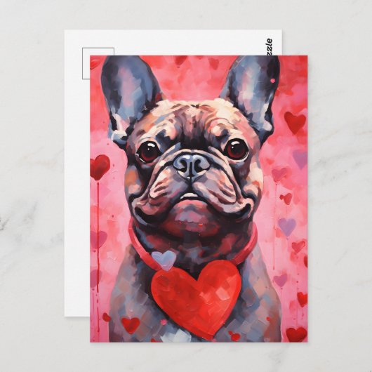Bulldog-Valentinstag Postkarte (Vorne/Hinten)