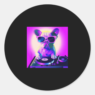 Bulldog Vaporwave Dj Hunde Ästhetische Frauen Mädc Runder Aufkleber