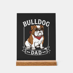 Bulldog-Vater-Hund-Sonnenbrille-Bandana Acrylschild