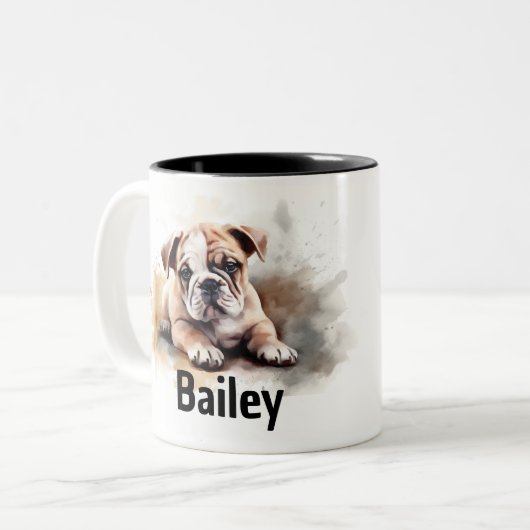Bulldog Watercolor-Tasse Zweifarbige Tasse (Vorderseite Links)