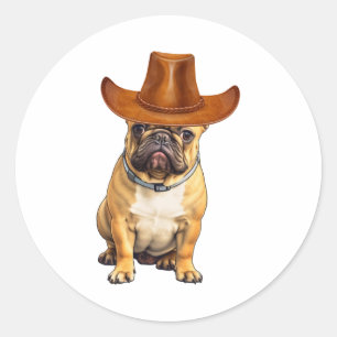 Bulldog Wearing Cowboy Hat Runder Aufkleber