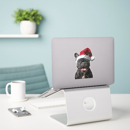 Bulldog Weihnachten Aufkleber (Laptop auf Schreibtisch)
