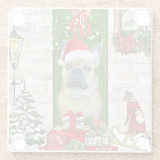 Bulldog Weihnachten Glasuntersetzer (Rückseite)