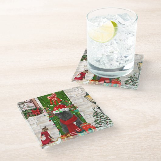 Bulldog Weihnachten Glasuntersetzer (Schrägansicht)