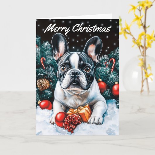 Bulldog Weihnachten Karte (Gelbe Blume)