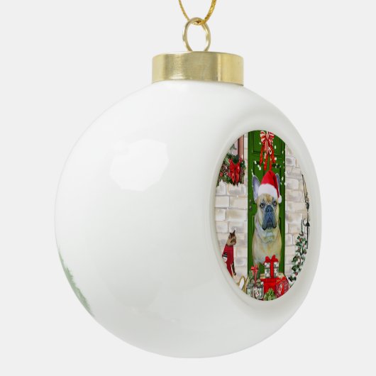 Bulldog Weihnachten Keramik Kugel-Ornament (Links)