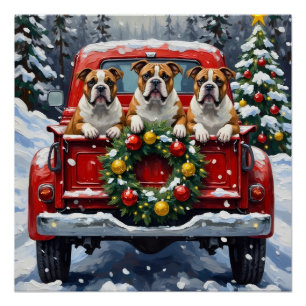 Bulldog-Weihnachten-Roter-Lieferwagen-Urlaub Poster