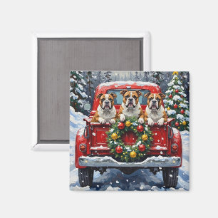 Bulldog Weihnachten Roter LKW Urlaub Magnet