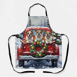 Bulldog Weihnachten Roter LKW Urlaub Schürze