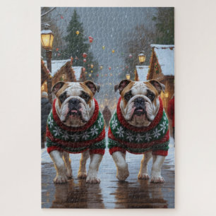 Bulldog-Weihnachten Schnee Feiertag Puzzle