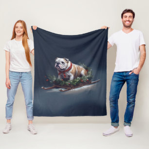 Bulldog Weihnachten Schnee Winter Fleecedecke