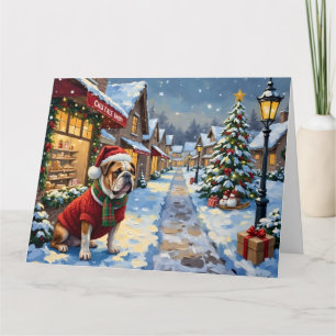 Bulldog-Weihnachts-Schneedorfgemälde Karte