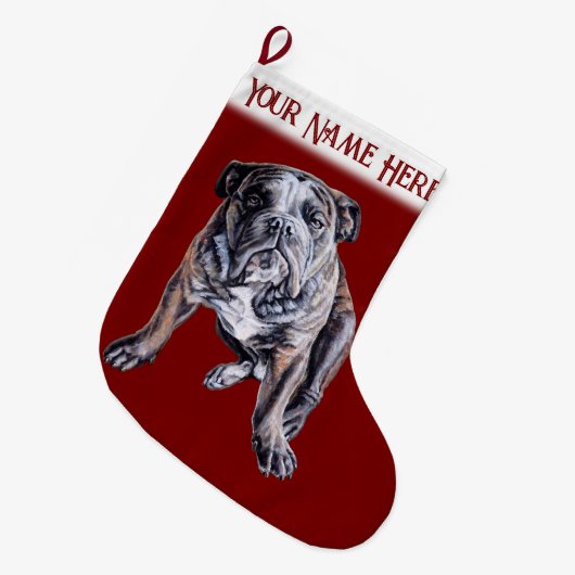 Bulldog Weihnachts-Strumpf Personalisiert Dog Gesc Großer Weihnachtsstrumpf (Vorderansicht (hängend))