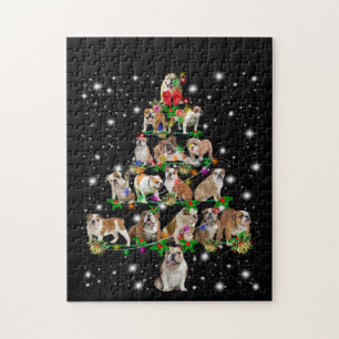 Bulldog-Weihnachtsbaum, bedeckt durch Blitzlicht Puzzle