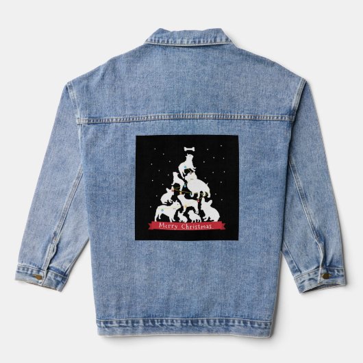 Bulldog Weihnachtsbaum Jeansjacke (Rückseite)