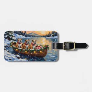 Bulldog-Weihnachtsboot-Feiertag Gepäckanhänger