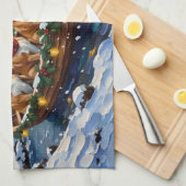 Bulldog Weihnachtsboot-Feiertag Geschirrtuch (Viertel Falte)