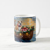 Bulldog-Weihnachtsboot-Feiertag Kaffeetasse (VorderseiteRechts)