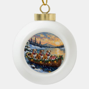 Bulldog-Weihnachtsboot-Feiertag Keramik Kugel-Ornament