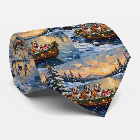 Bulldog-Weihnachtsboot-Feiertag Krawatte (Gerollt)