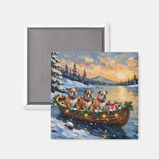 Bulldog-Weihnachtsboot-Feiertag Magnet (Vorderseite/Rückseite)