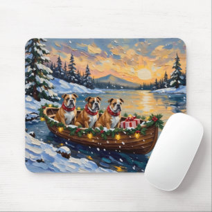 Bulldog-Weihnachtsboot-Feiertag Mousepad