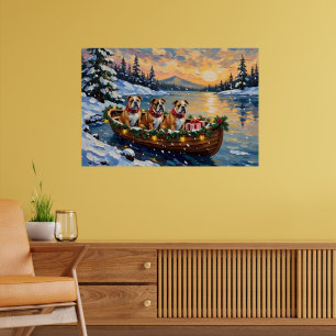 Bulldog-Weihnachtsboot-Feiertag Poster