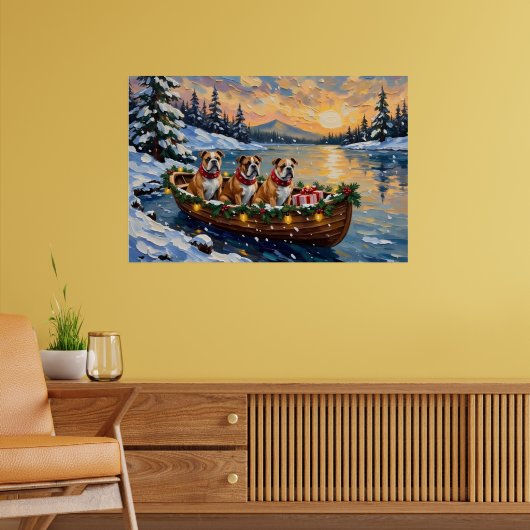 Bulldog-Weihnachtsboot-Feiertag Poster (Wohnzimmer 2)