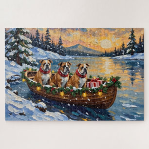 Bulldog-Weihnachtsboot-Feiertag Puzzle