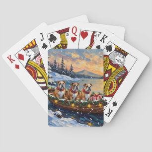Bulldog-Weihnachtsboot-Feiertag Spielkarten