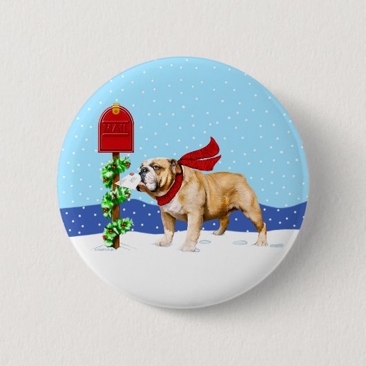 Bulldog Weihnachtsbrief Button (Vorderseite)