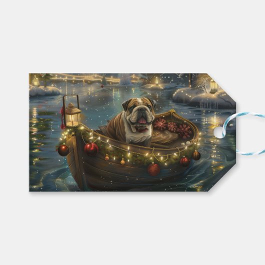 Bulldog Weihnachtsfest Geschenkanhänger (Vorderseite (Horizontal))