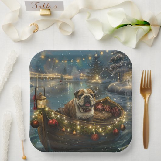 Bulldog Weihnachtsfest Pappteller (Hochzeit)
