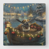 Bulldog Weihnachtsfest Quadratische Wanduhr (Vorderseite)