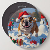 Bulldog Weihnachtsfest Schneeszene Button (Vorne & Hinten)