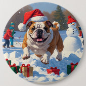 Bulldog Weihnachtsfest Schneeszene Button (Vorderseite)