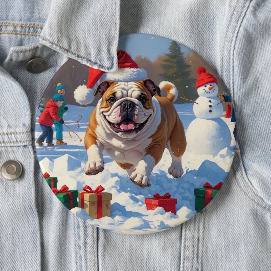 Bulldog Weihnachtsfest Schneeszene Button (Beispiel)
