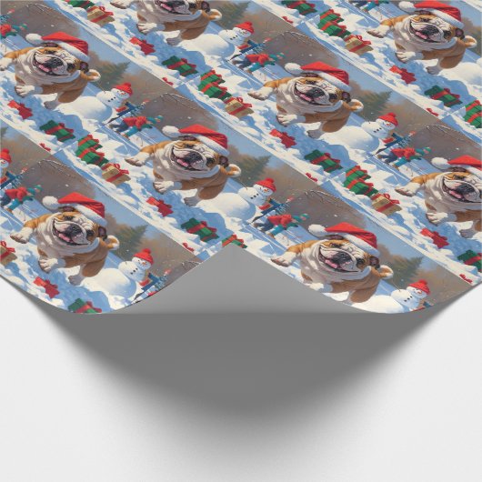 Bulldog Weihnachtsfest Schneeszene Geschenkpapier (Ecke)