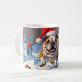 Bulldog Weihnachtsfest Schneeszene Kaffeetasse (Vorderseite Links)
