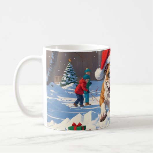 Bulldog Weihnachtsfest Schneeszene Kaffeetasse (Links)