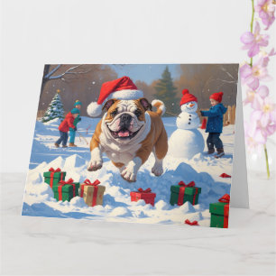 Bulldog-Weihnachtsfest-Schneeszene Karte