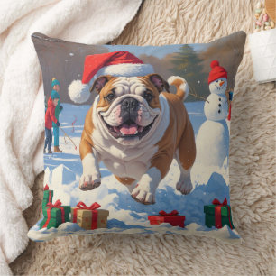 Bulldog-Weihnachtsfest-Schneeszene Kissen
