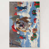 Bulldog Weihnachtsfest Schneeszene Puzzle (Vertikal)