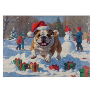 Bulldog-Weihnachtsfest-Schneeszene Schneidebrett