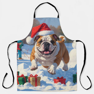 Bulldog-Weihnachtsfest-Schneeszene Schürze