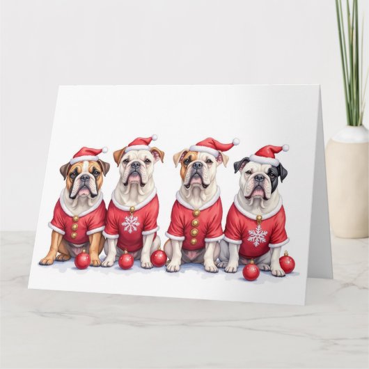 Bulldog-Weihnachtskleid mit Santa-Hut Karte (Vorderseite)