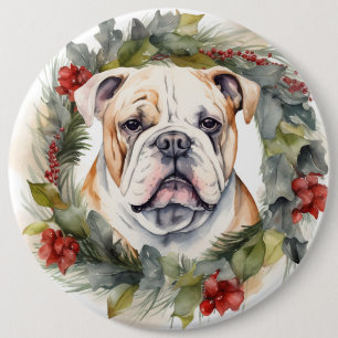 Bulldog-Weihnachtskranz Festiver Hund Button