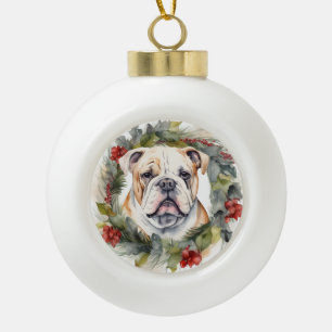 Bulldog-Weihnachtskranz Festiver Hund Keramik Kugel-Ornament