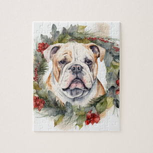 Bulldog-Weihnachtskranz Festiver Hund Puzzle